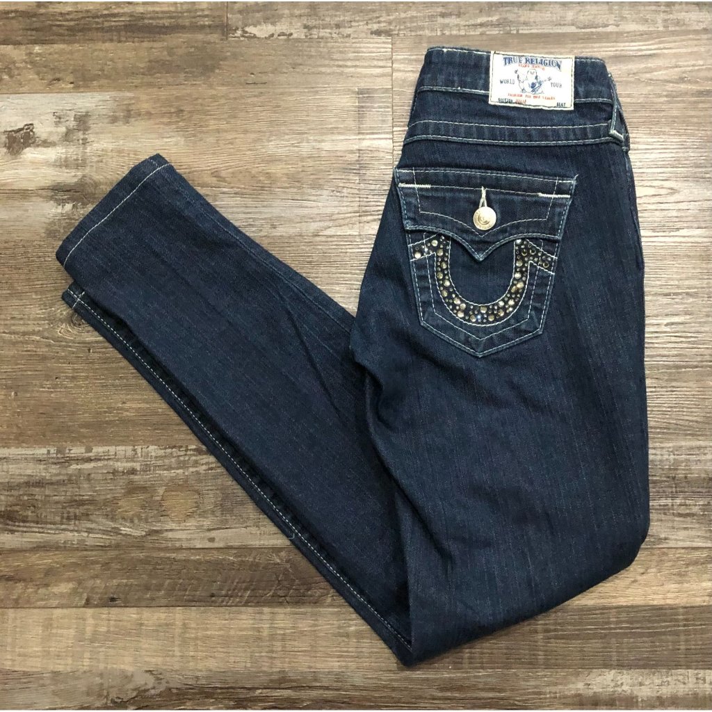 True Religion Womens 27x30 Slim Fit Dark Wash Denim Blue Jeans
